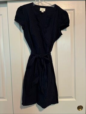 LOFT Navy Wrap-Style Short Sleeve Dress